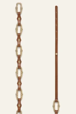 Ba&Sh BAPTISTE cinturón de cuero con joyas € 135 MARRON Clearance