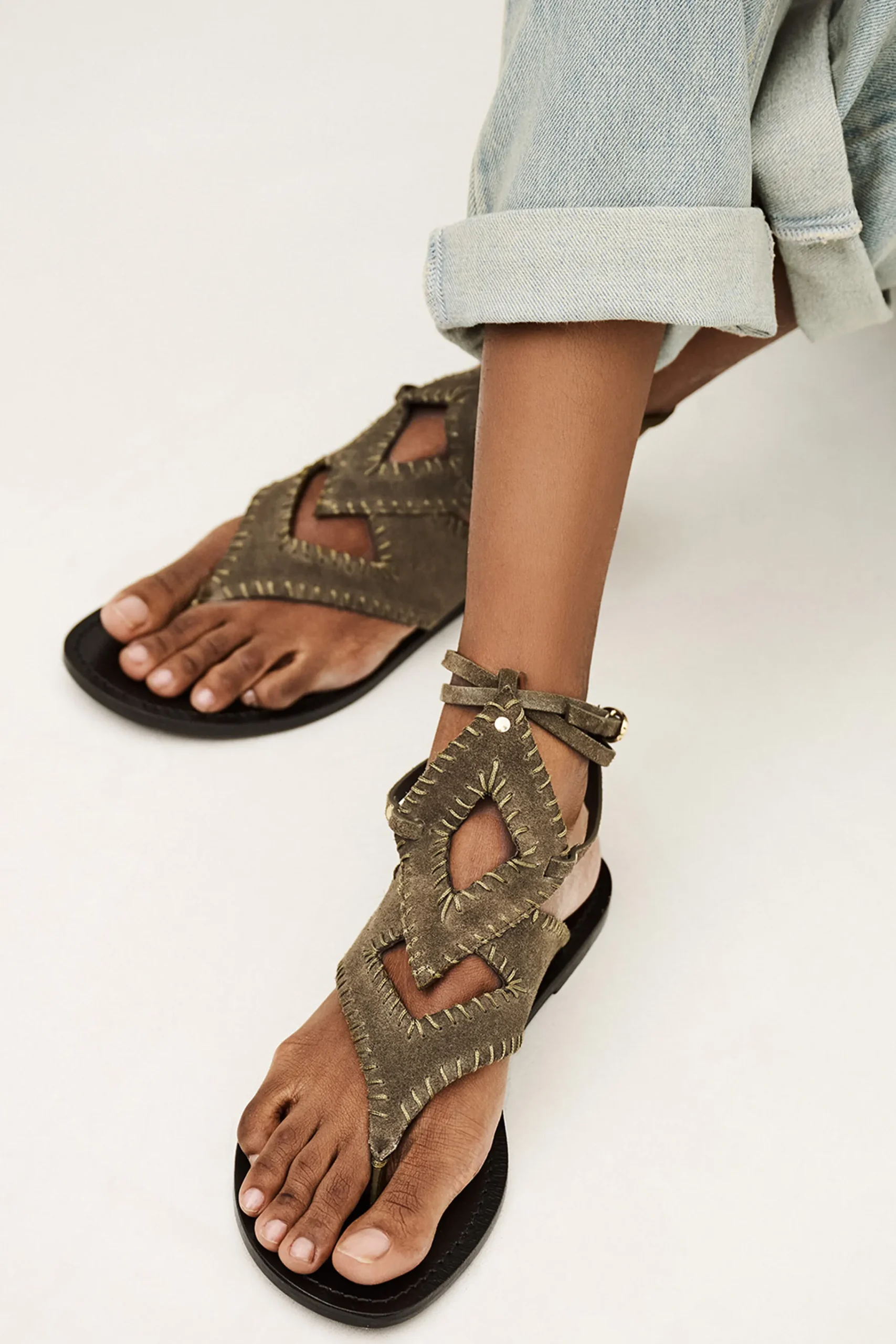 Ba&Sh CAPRI sandalias planas de ante VERDE Online