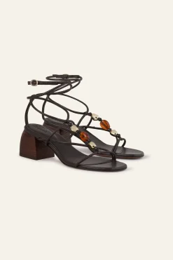 Ba&Sh CAYA sandalias de tacón de cuero MARRON New