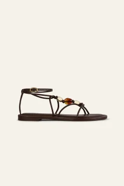 Ba&Sh CAYA sandalias planas de cuero MARRON Sale