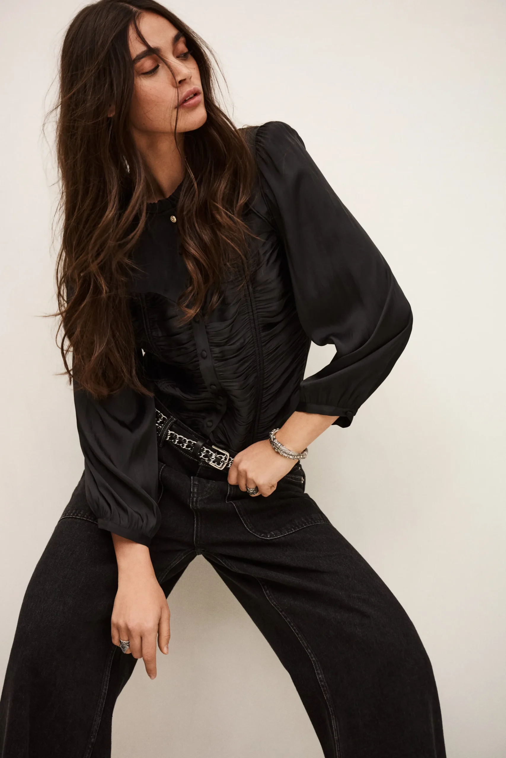 Ba&Sh CIMILA top satinado ajustado NEGRO New