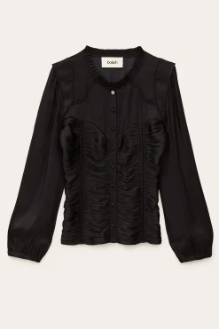 Ba&Sh CIMILA top satinado ajustado NEGRO New