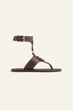 Ba&Sh CORFOU sandalias planas de cuero MARRON