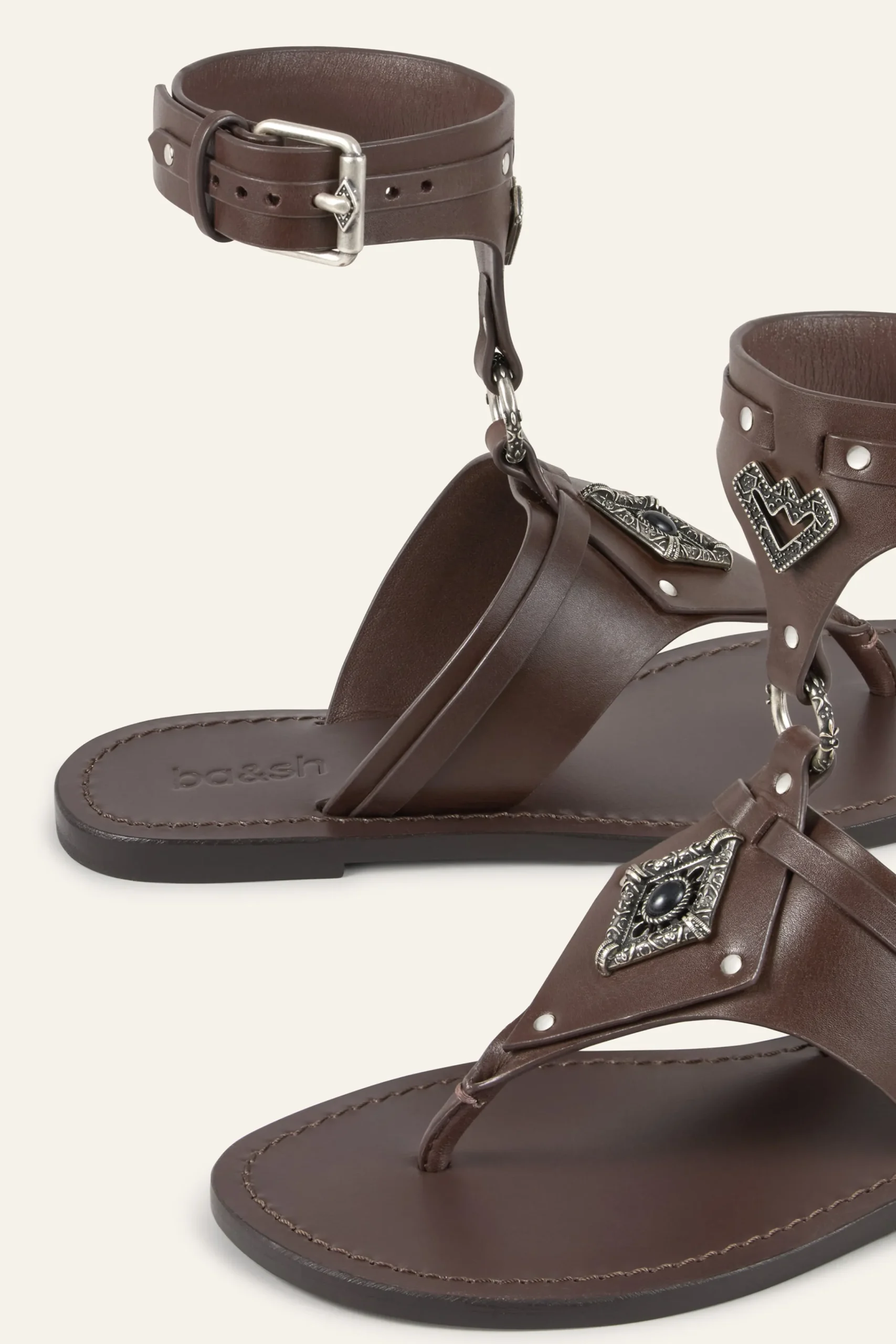 Ba&Sh CORFOU sandalias planas de cuero MARRON