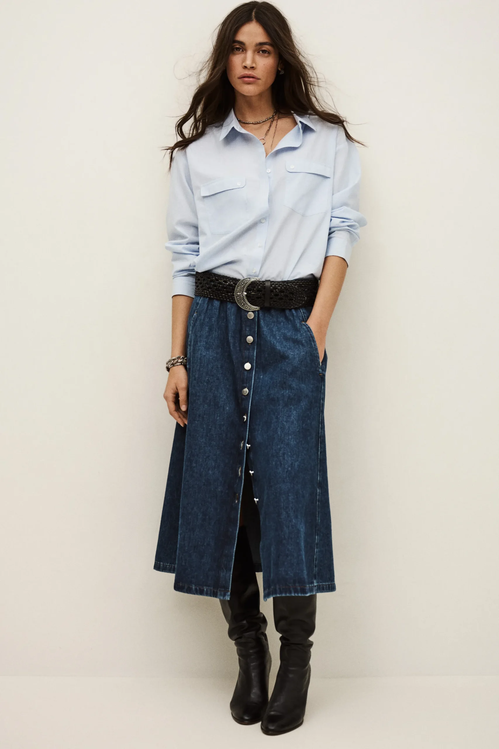 Ba&Sh COWIE falda midi de mezclilla AZUL New