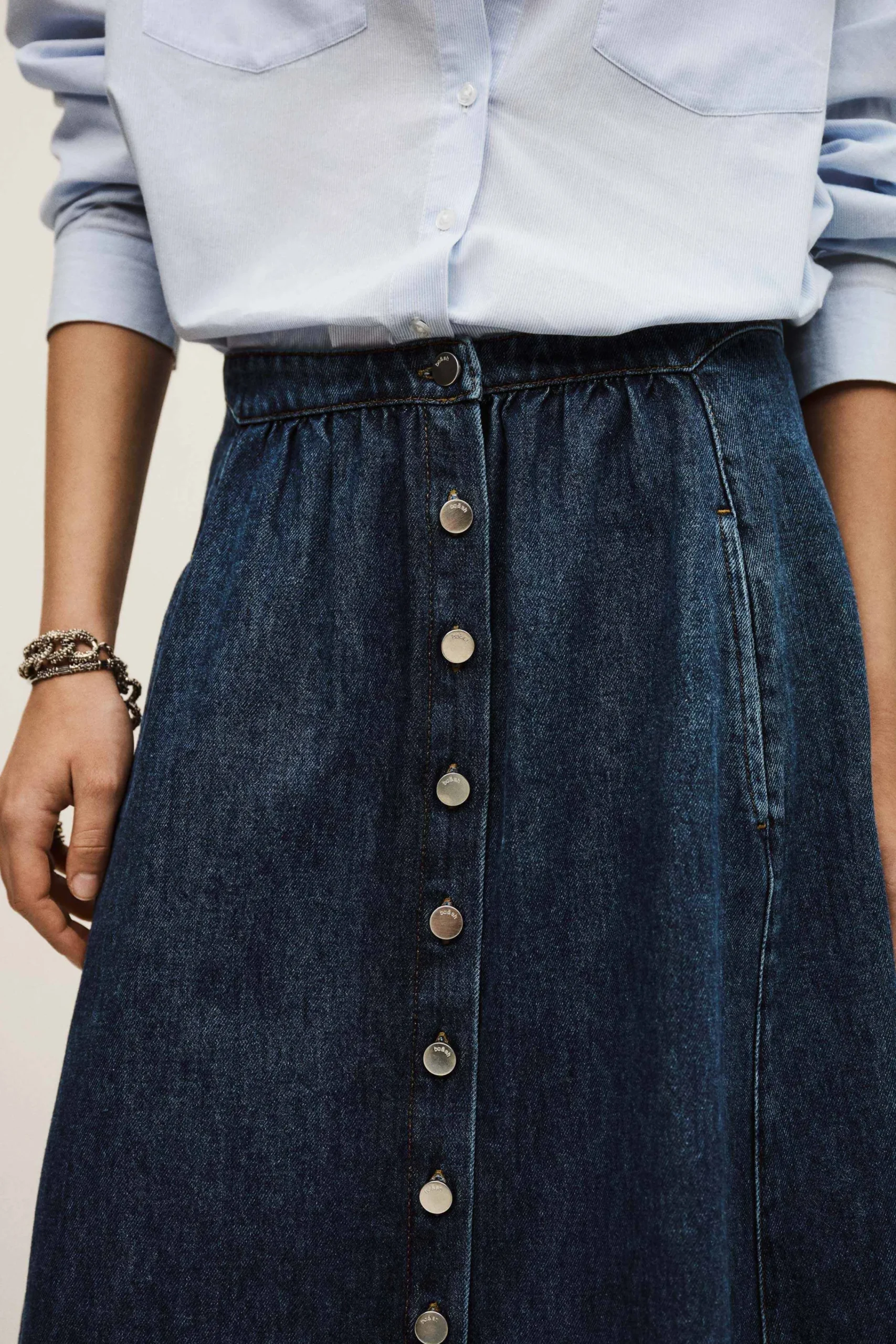 Ba&Sh COWIE falda midi de mezclilla AZUL New