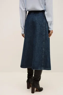 Ba&Sh COWIE falda midi de mezclilla AZUL New
