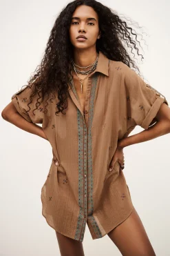 Ba&Sh DAELA camisa bordada BEIGE New