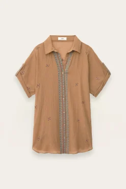 Ba&Sh DAELA camisa bordada BEIGE New