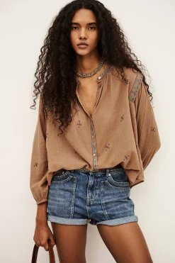 Ba&Sh DALILA camisa bordada BEIGE New
