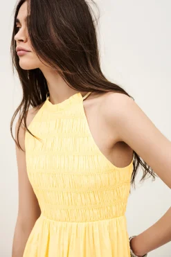 Ba&Sh ERIS vestido largo con fruncido elástico AMARILLO Discount