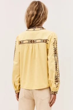 Ba&Sh FAUSTINA blusa bordada con mangas AMARILLO New