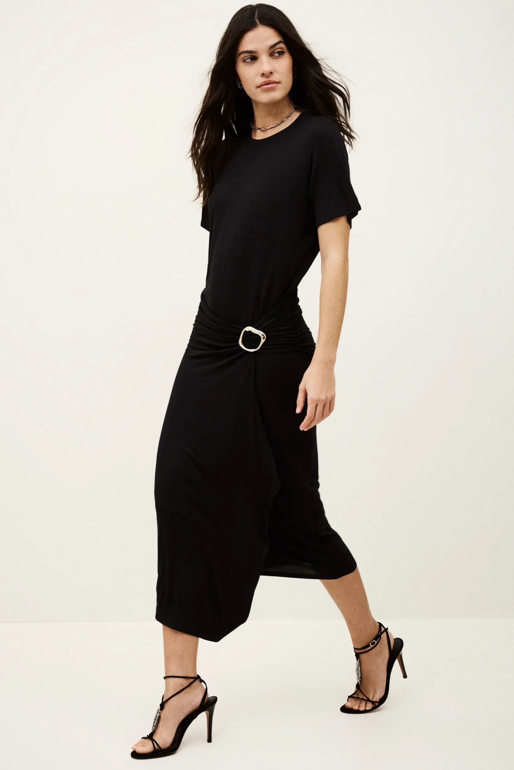 Ba&Sh GALTEA vestido midi drapeado NEGRO Outlet