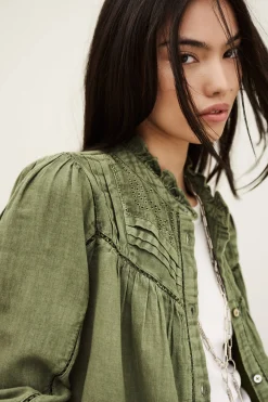 Ba&Sh GILDA blusa bordada VERDE Clearance