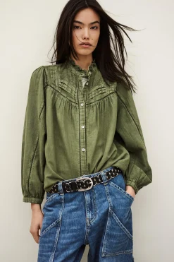 Ba&Sh GILDA blusa bordada VERDE Clearance