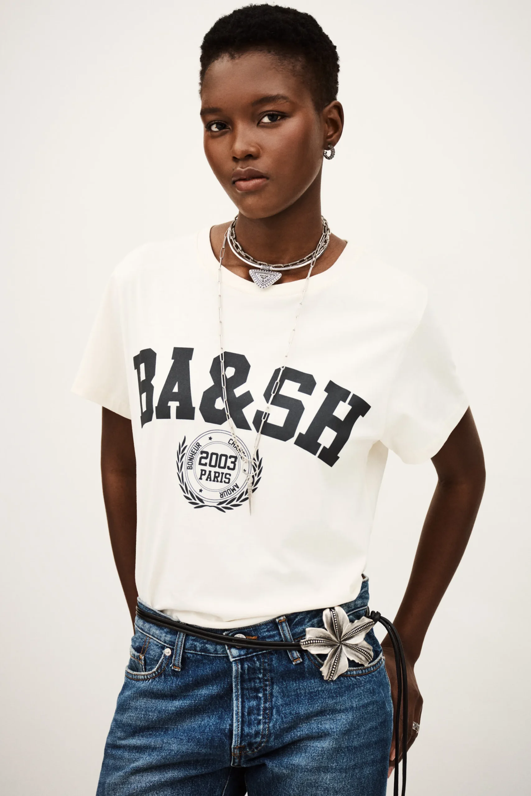 Ba&Sh IONI camiseta de espíritu universitario ECRU New