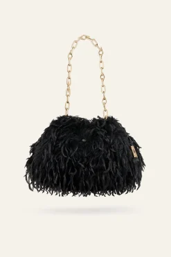 Ba&Sh JUNE bolso de mano de plumas NEGRO