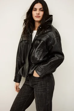 Ba&Sh KASSIA chaqueta de cuero oversize NEGRO Sale