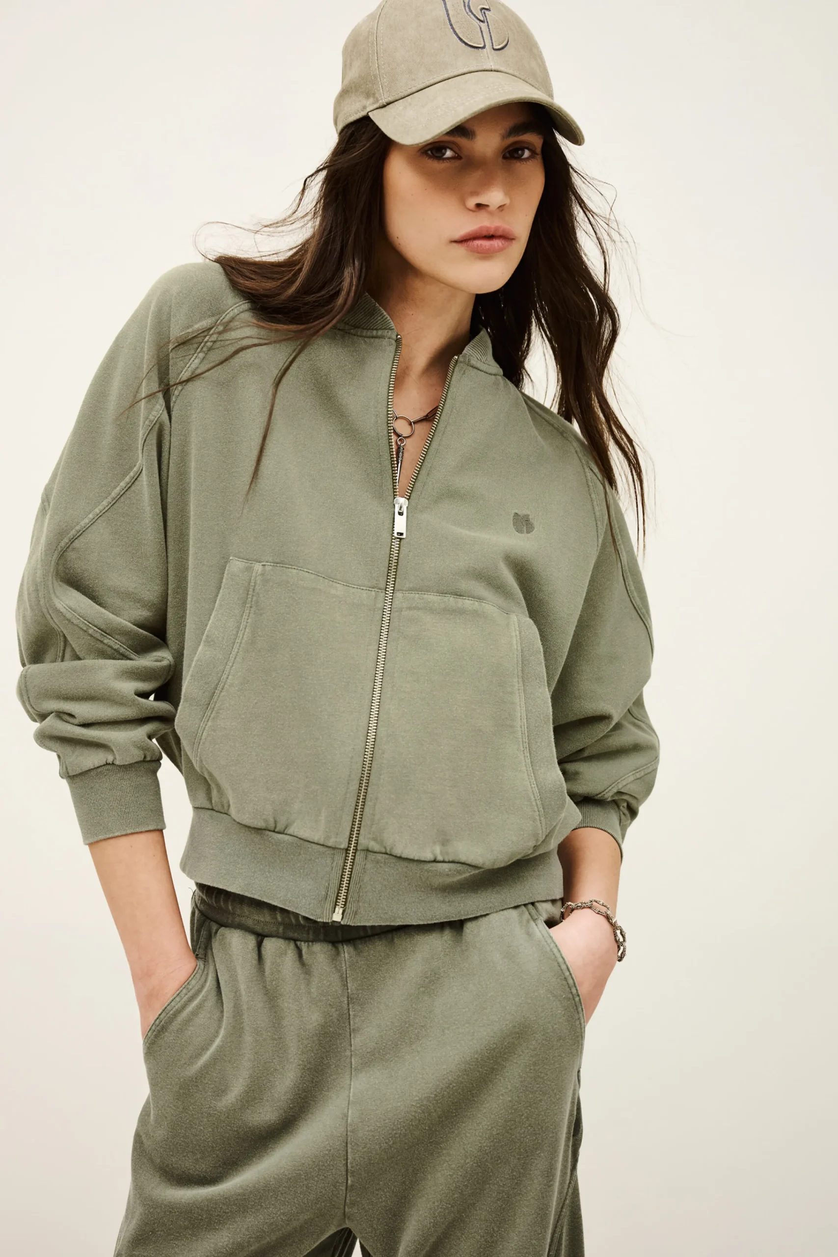 Ba&Sh KIRA sudadera de algodón con cremallera VERDE Sale