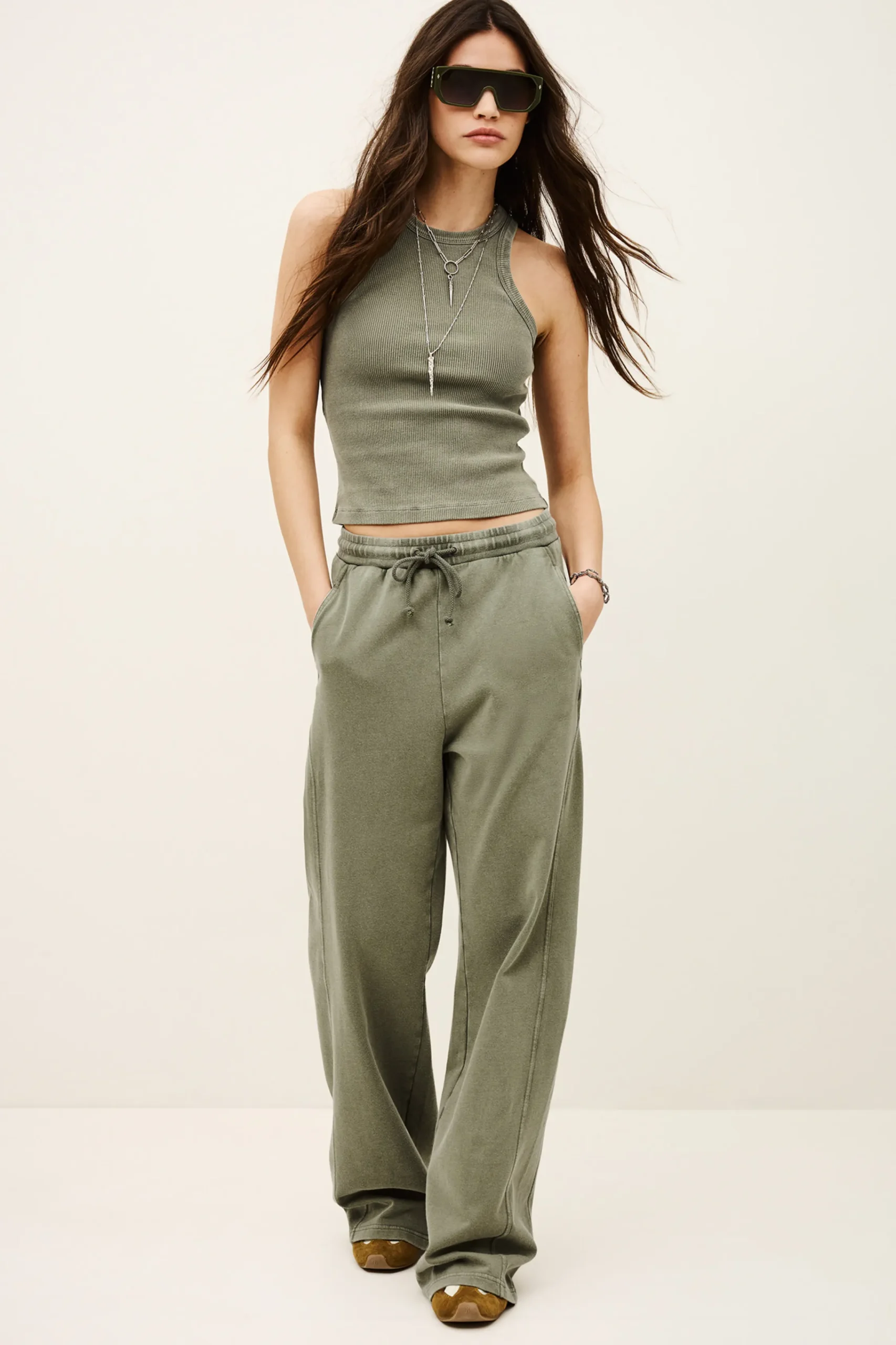 Ba&Sh KOKO pantalón ancho de algodón € 135 VERDE Outlet