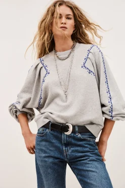 Ba&Sh MESTA sudadera bordada GRIS New