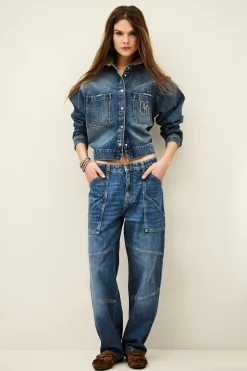 Ba&Sh MOYCE vaqueros cargo con textura AZUL New