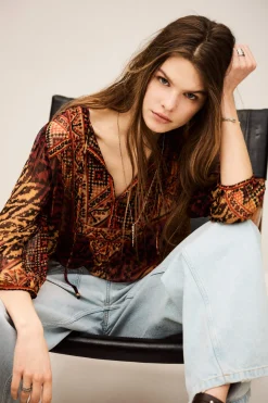 Ba&Sh ODETTA blusa estampada con mangas ROJO Best