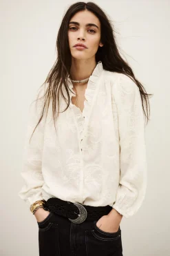 Ba&Sh PETTY blusa jacquard ancha ECRU Discount