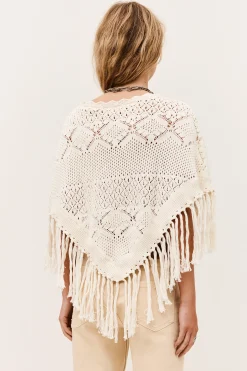 Ba&Sh SANDY poncho de punto de algodón ECRU Hot