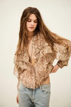 Ba&Sh TUNELLA camisa clásica con volantes ECRU Best