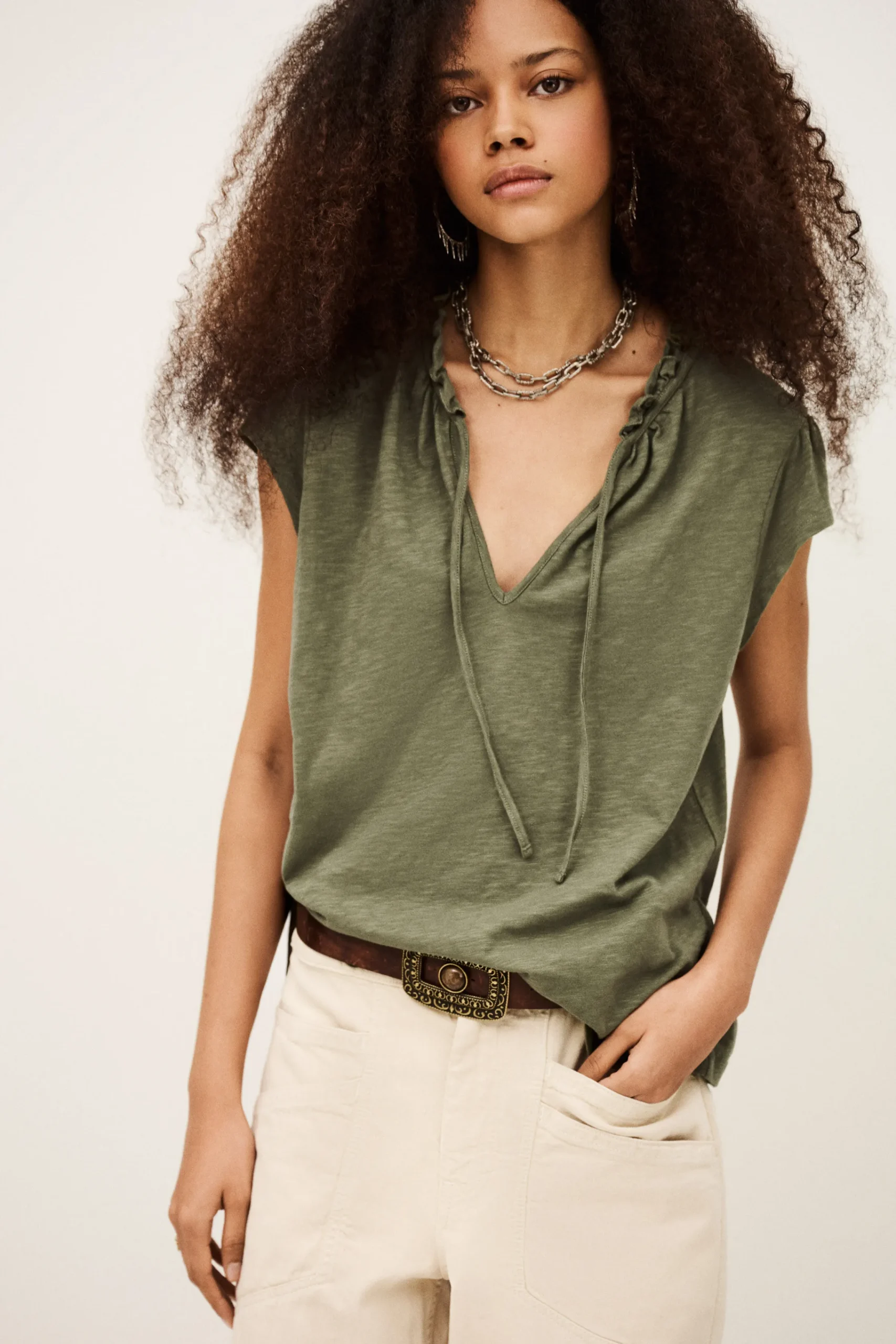 Ba&Sh VERY top con mangas de volantes VERDE Hot