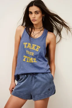 Ba&Sh VILMA camiseta sin mangas deportiva de algodón AZUL Clearance