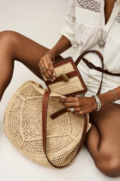 Ba&Sh YOUYOU bolso de mano de rafia trenzada MARRON New
