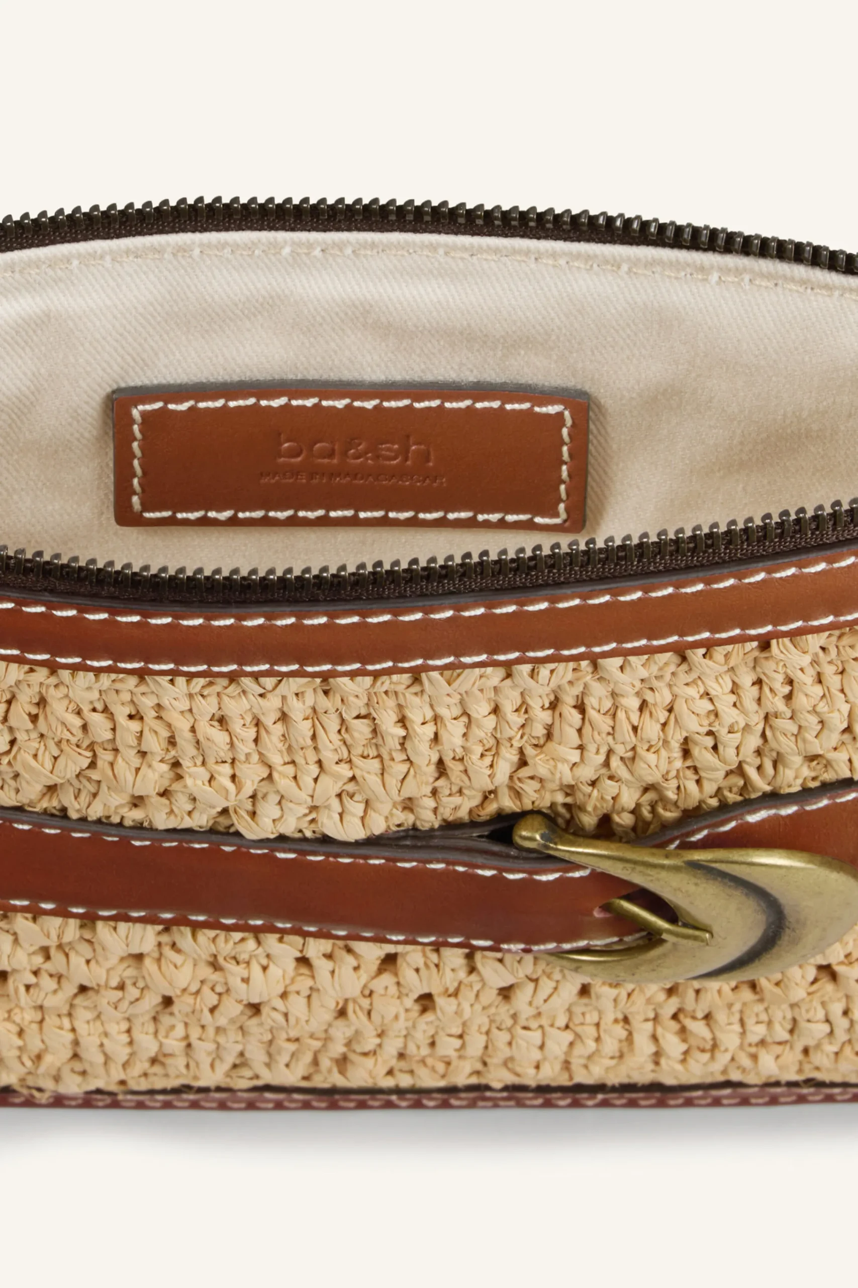 Ba&Sh YOUYOU bolso de mano de rafia trenzada MARRON New