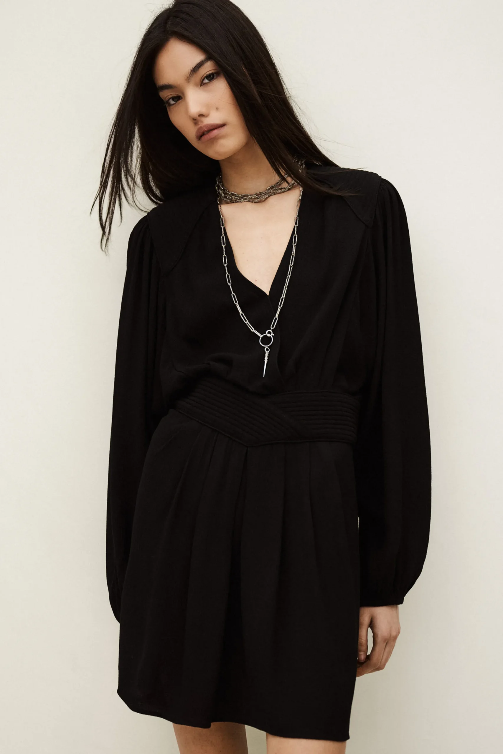 Ba&Sh ALANA vestido corto cruzado NEGRO New