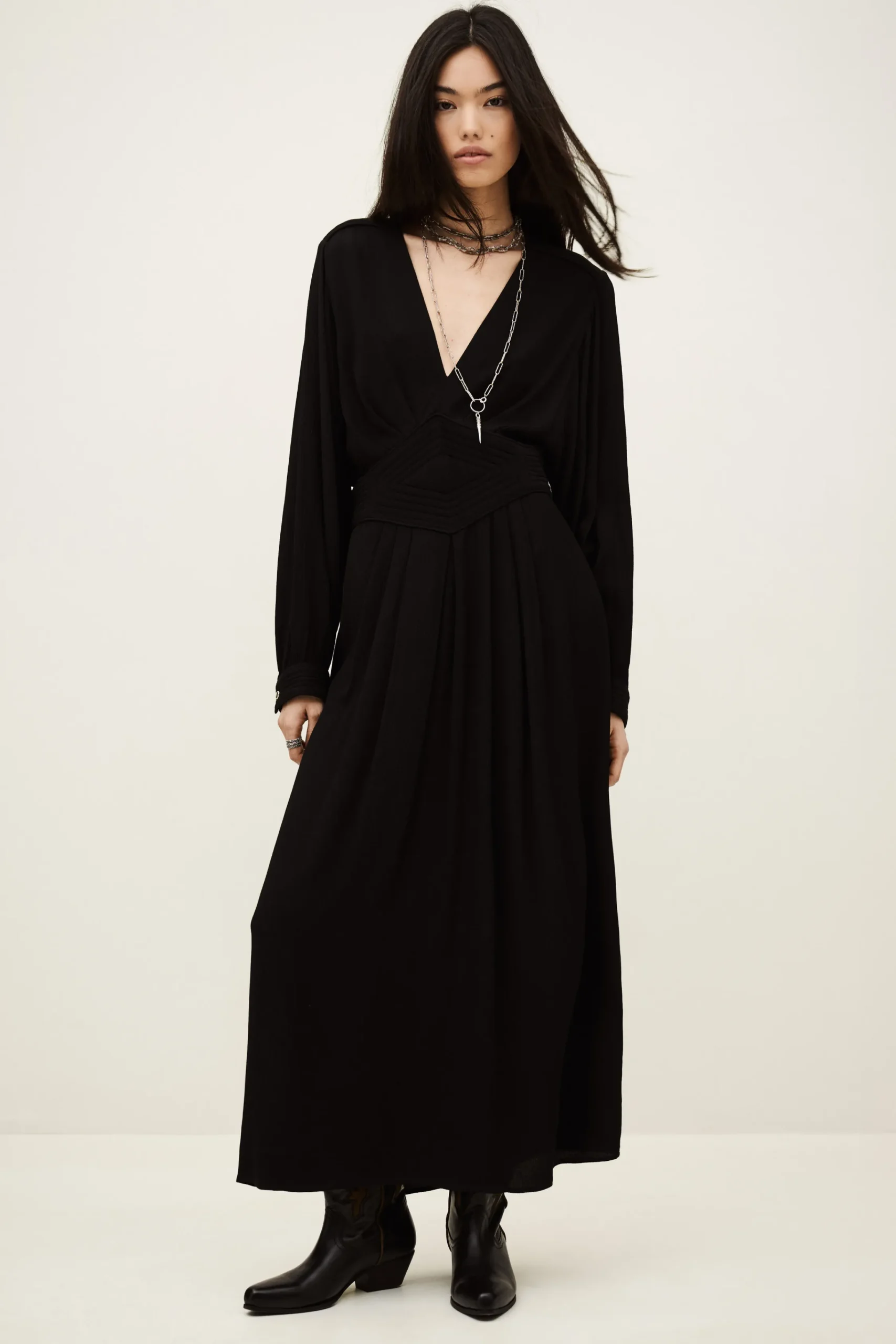 Ba&Sh AMBRA vestido midi elegante NEGRO Clearance