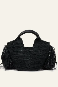 Ba&Sh ARA cesta de rafia con flecos NEGRO Discount