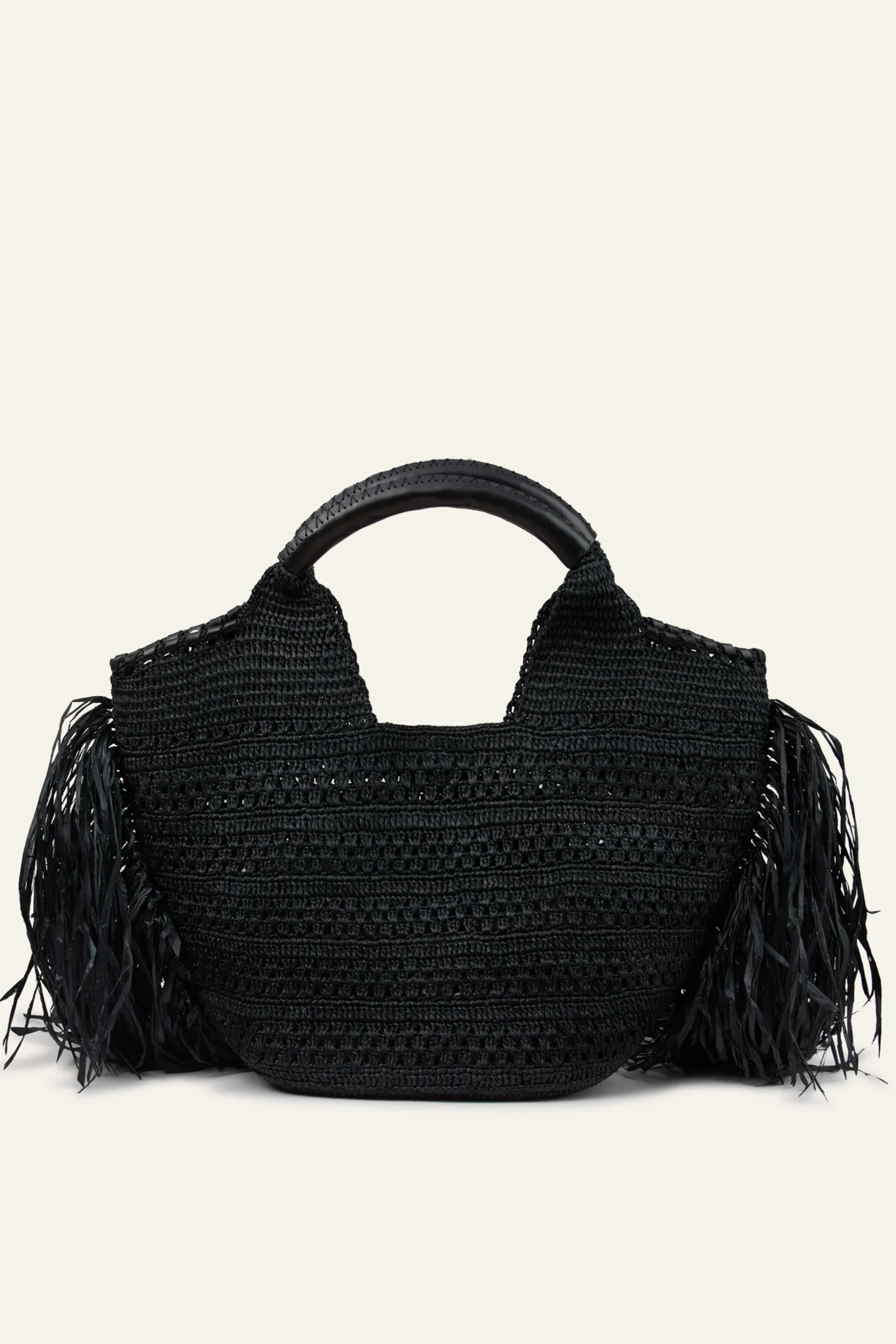 Ba&Sh ARA cesta de rafia con flecos NEGRO Discount