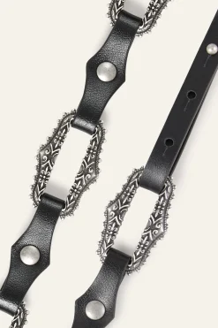 Ba&Sh BAPTISTE cinturón de cuero con joyas € 135 € 94,50 NEGRO New
