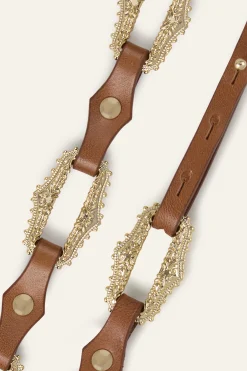 Ba&Sh BAPTISTE cinturón de cuero con joyas € 135 MARRON Clearance