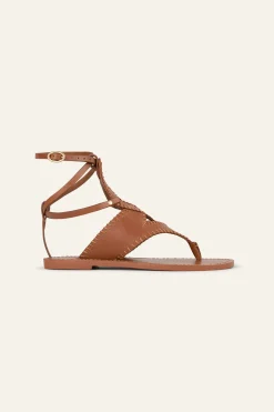 Ba&Sh CAPRI sandalias planas de cuero MARRON New