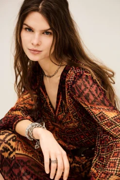 Ba&Sh ORIA vestido midi suelto ROJO Clearance