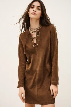 Ba&Sh SEDA vestido corto de ante MARRON Hot